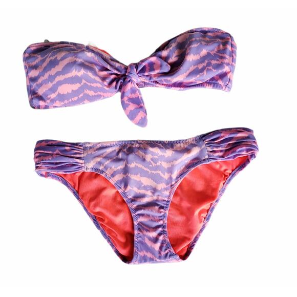 Victoria's Secret Bandeau Bikini Tiger Print Pink Purple Mixed Size - Picture 1 of 8